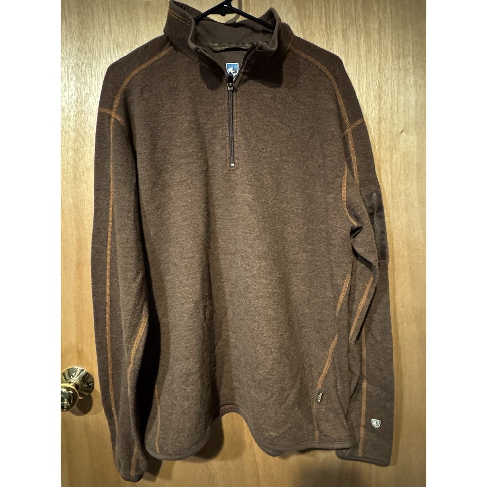 Kuhl Chianti Fleece 1/4 Zip Pullover Sweater Men's Size XXL Brown Wool Blend